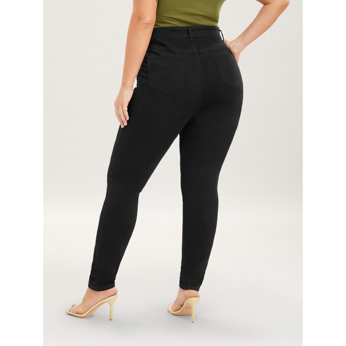 Plus Size Skinny Very Stretchy High Rise Black Wash Sculpt Waist Jeans Women Black Casual Plain High stretch Slanted pocket Jeans BloomChic 12/L Product Image