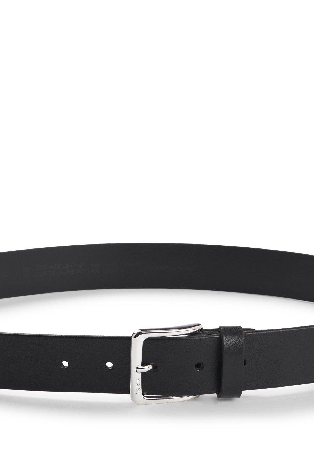 BOSS - Italian-leather belt with silver-tone buckle - Black Product Image