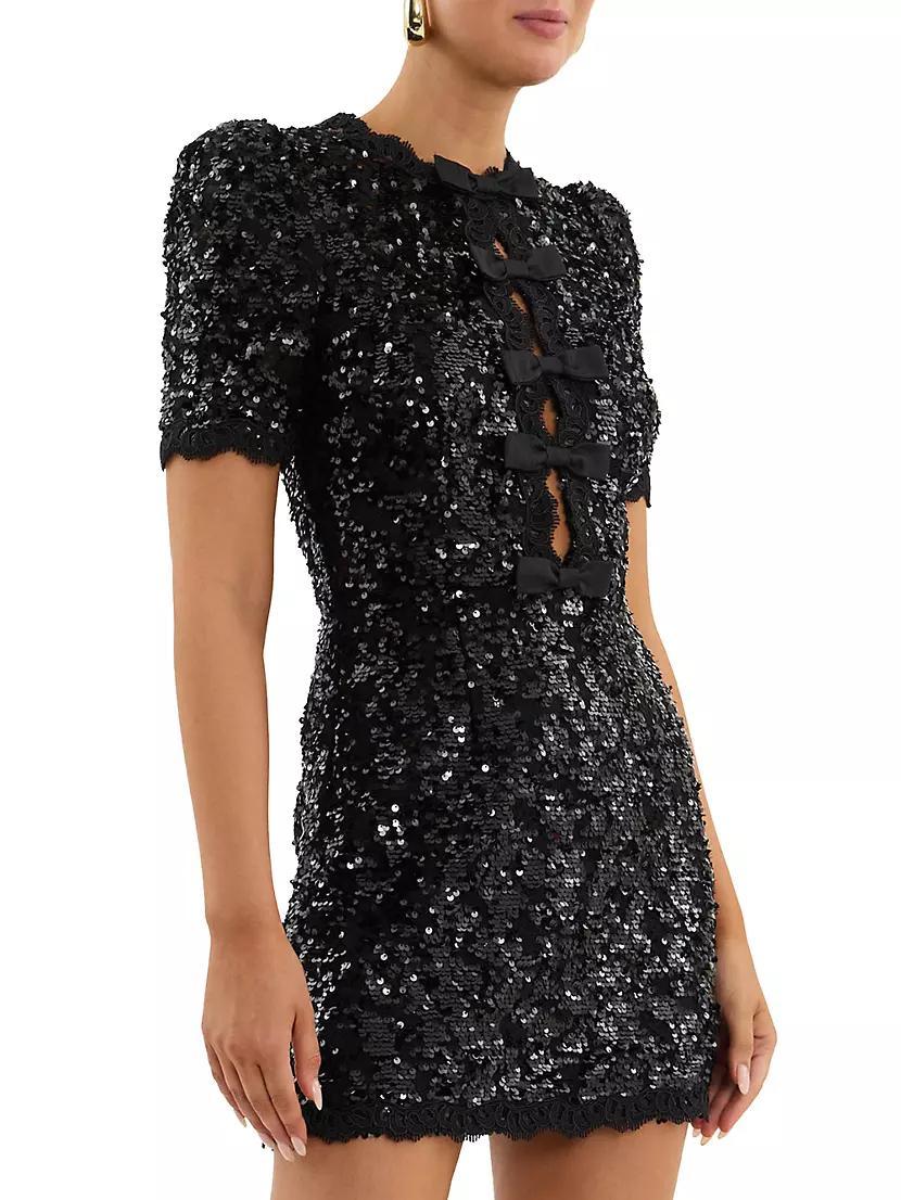 Diana Sequin-Embellished Lace Bow Minidress Product Image