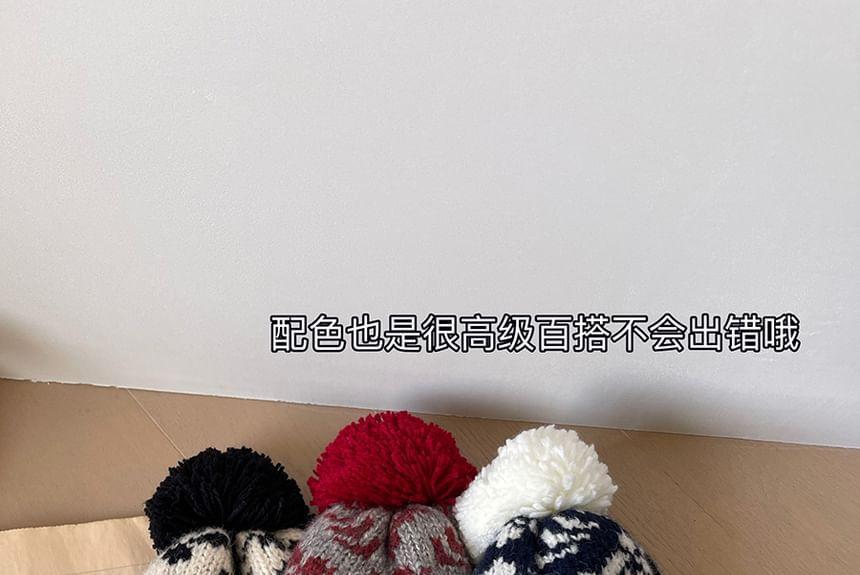 Patterned Pom Pom Knit Beanie Product Image