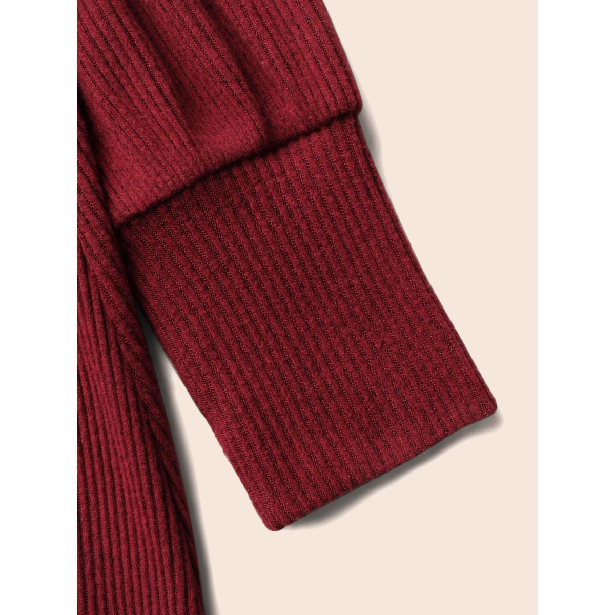 Plus Size Turtleneck Belted High Stretch Knit Dress Burgundy Women Casual Texture Knit Dresses Bloomchic 22-24/3X Product Image