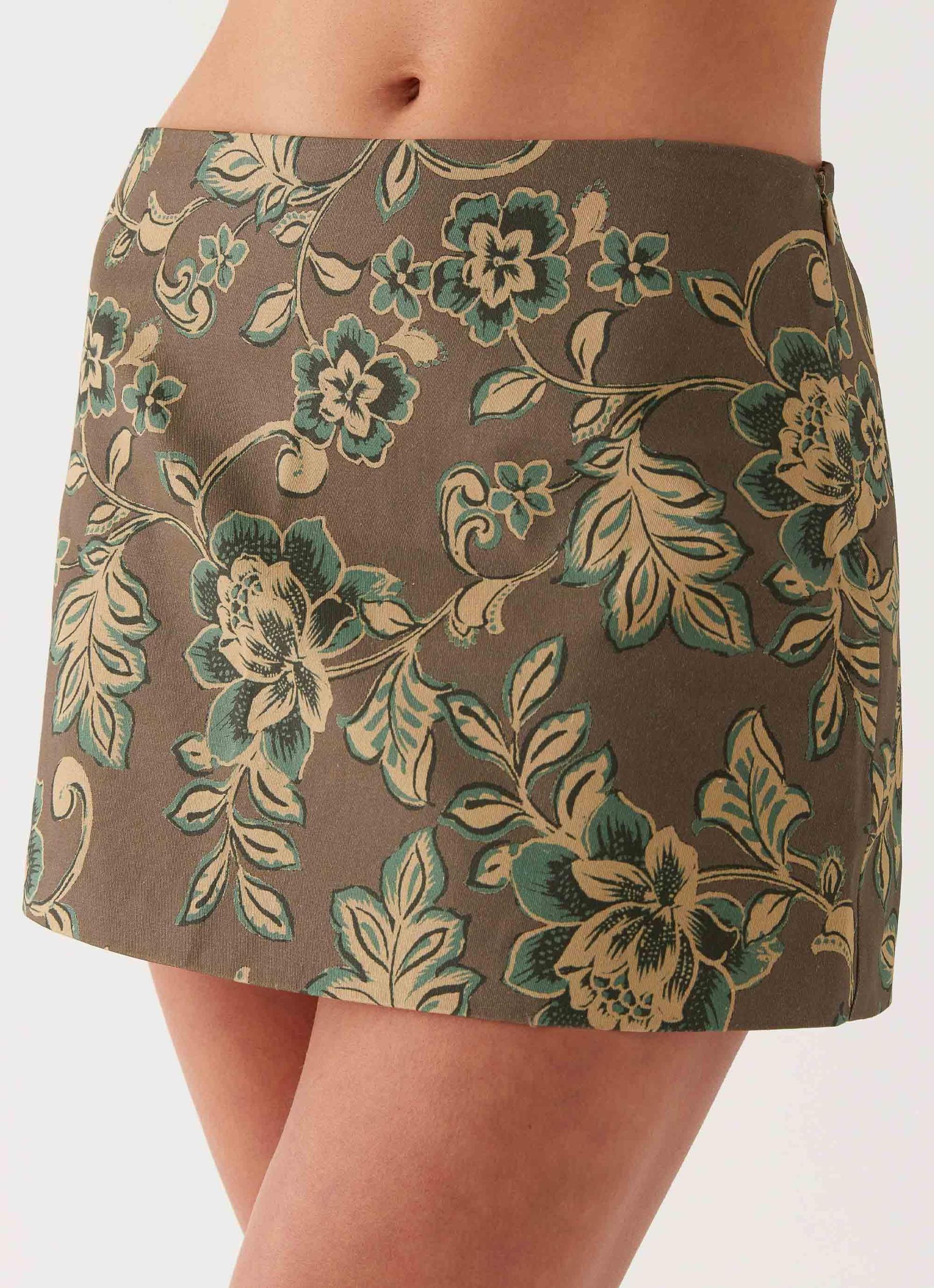 Tonnie Floral Mini Skirt - Brown Floral Product Image