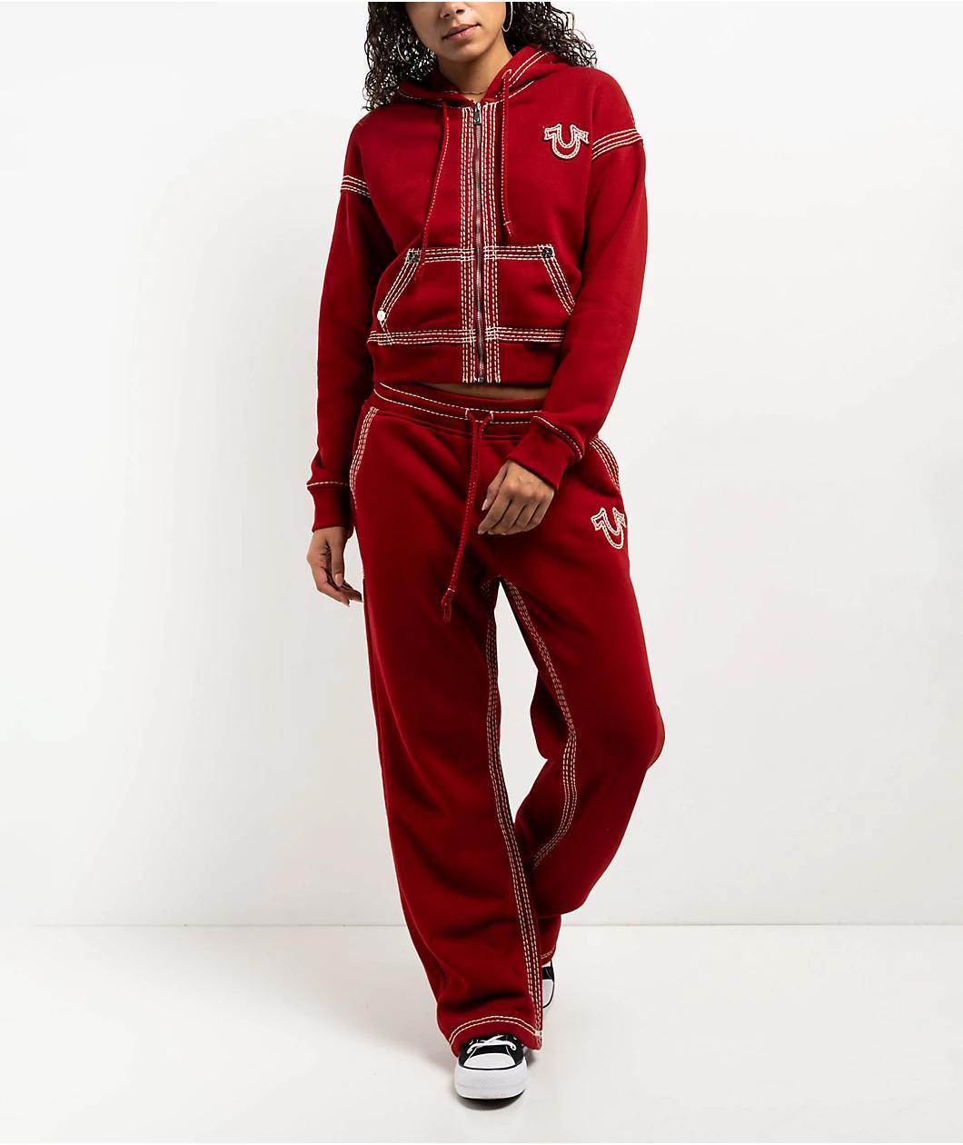 True Religion Super T Horseshoe Red Dahlia Sweatpants Product Image