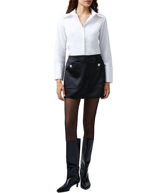 French Connection Carey Satin Embellished Button Mini Skirt Product Image