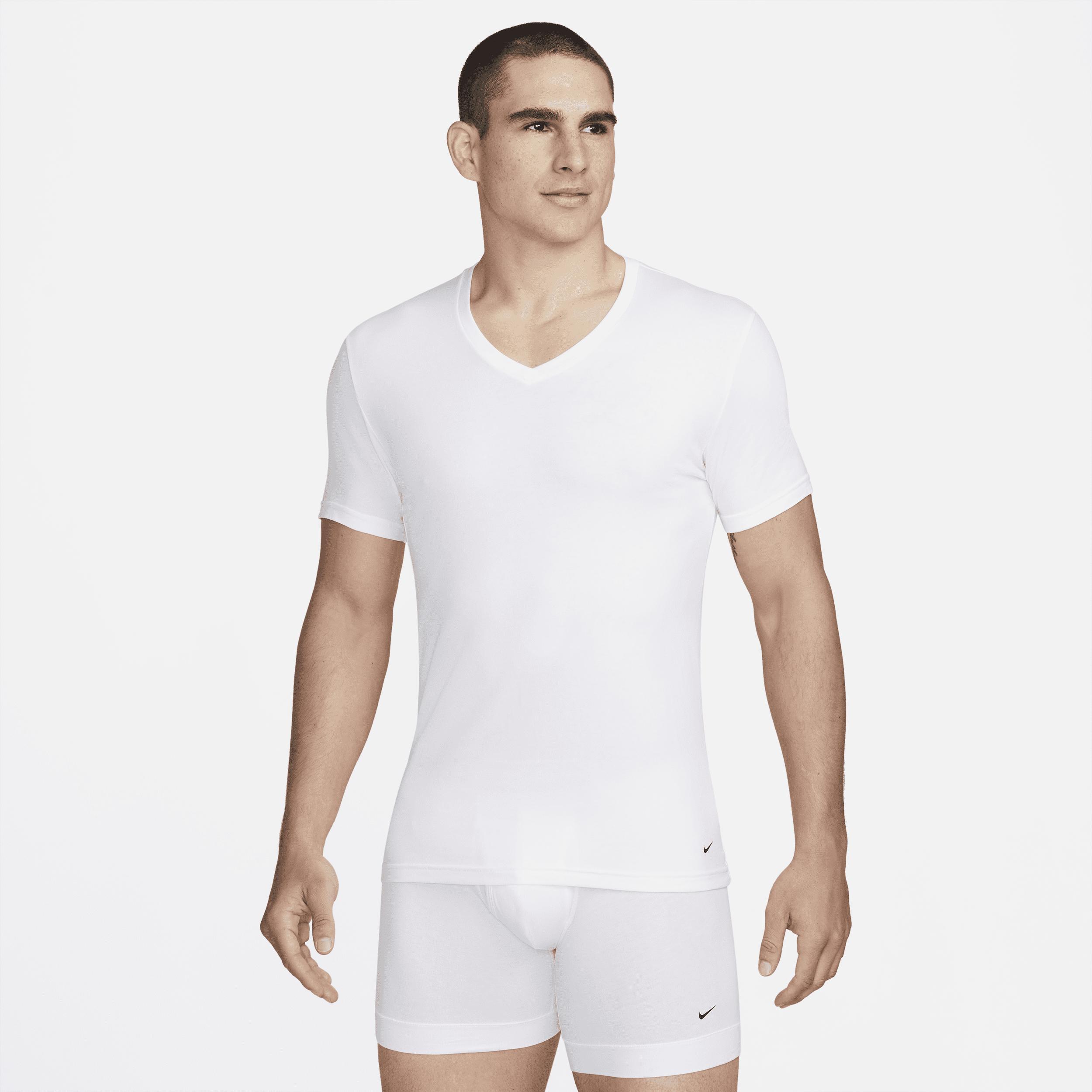 Men's Nike Dri-FIT Essential Cotton Stretch 2-Pack V-neck Undershirts, Size: Large, White Product Image