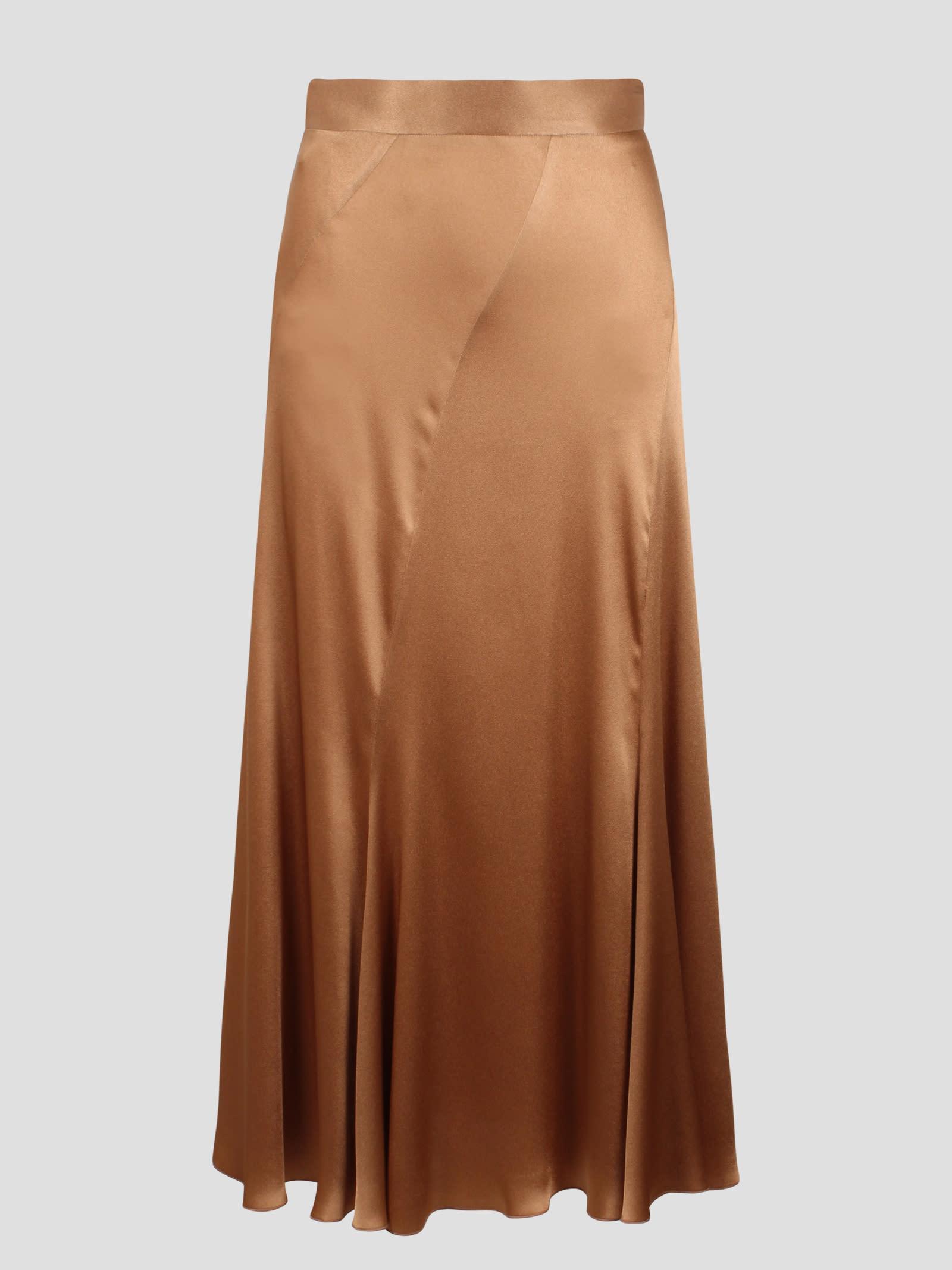 ALBERTA FERRETTI Pleated Satin Skirt In Brown Product Image