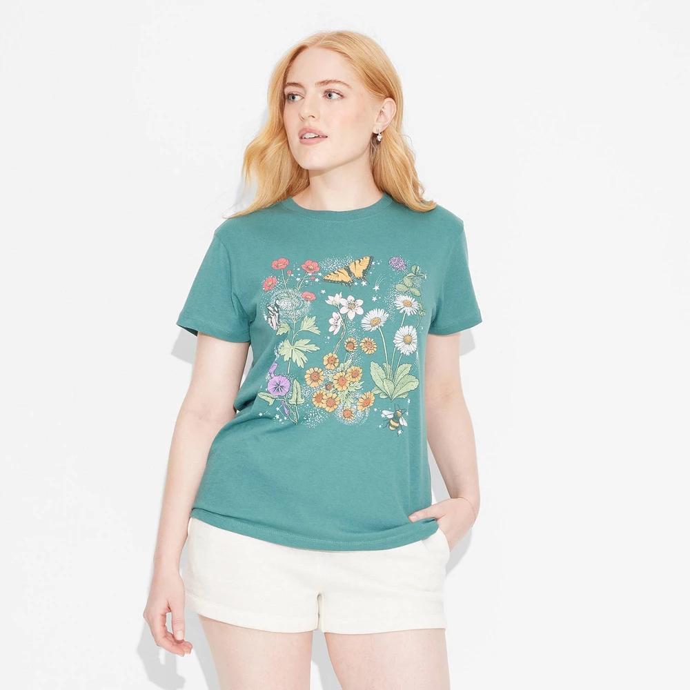 Women's Colorful Floral Short Sleeve Graphic T-Shirt Product Image