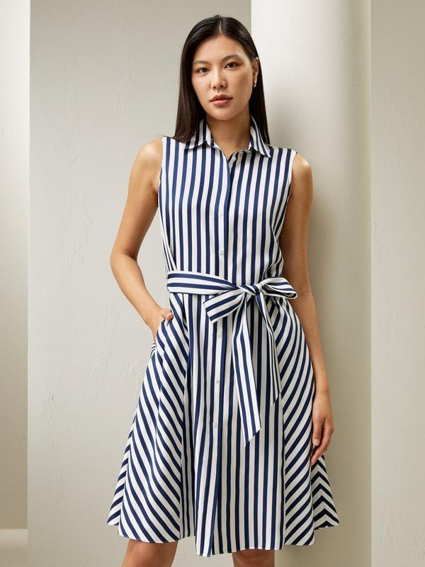 Silk Striped Sleeveless Dress Product Image