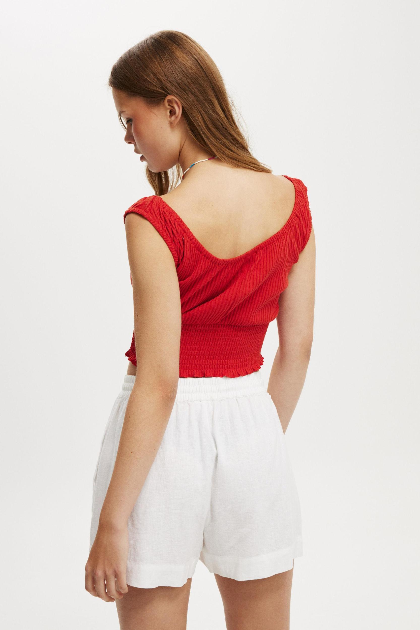 Cotton On Women - Chloe Shirred Short Sleeve Top - Flossy pink Product Image