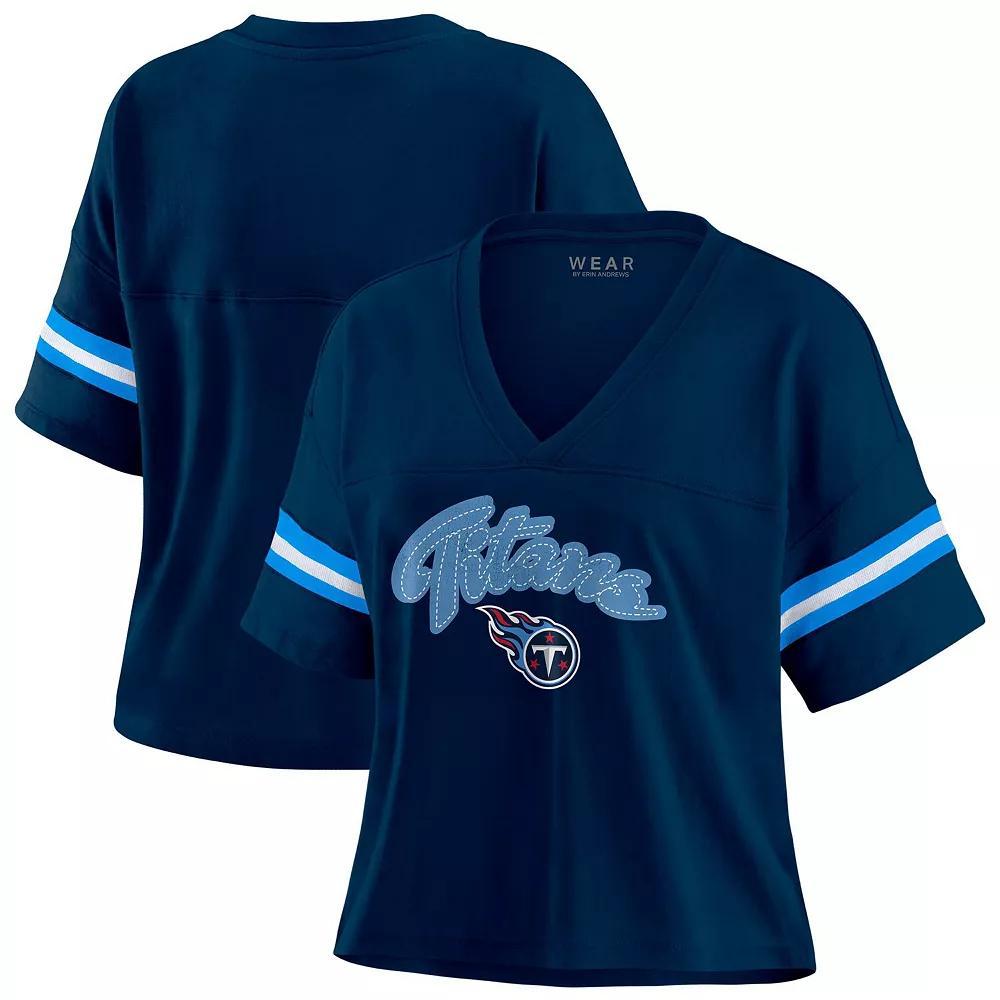 Women's WEAR by Erin Andrews Navy/White Tennessee Titans Plus Size Color Block Boxy T-Shirt, Size: 1XL, Blue Product Image