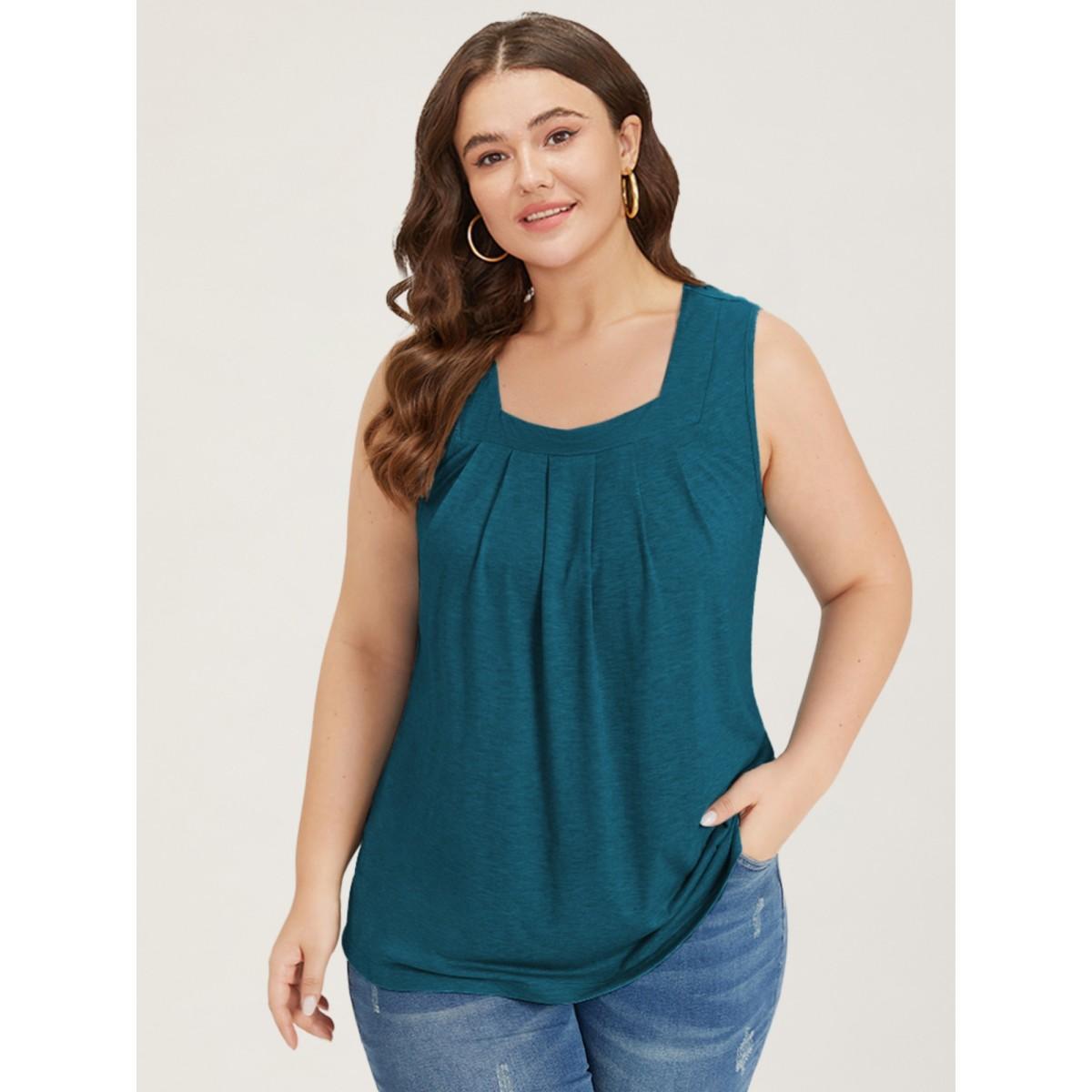 Plus Size Heather Plicated Detail Square Neck Tank Top Women Aegean Casual Non U-neck Everyday Tank Tops Camis BloomChic 12/L Product Image