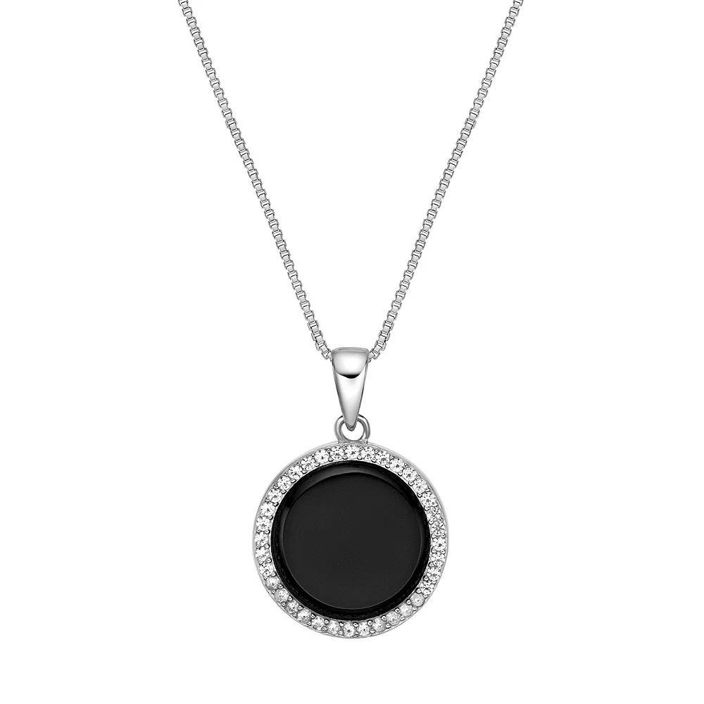 Gemminded Sterling Silver Onyx & Lab-Created White Sapphire Pendant Necklace, Women's, Size: 18" Product Image