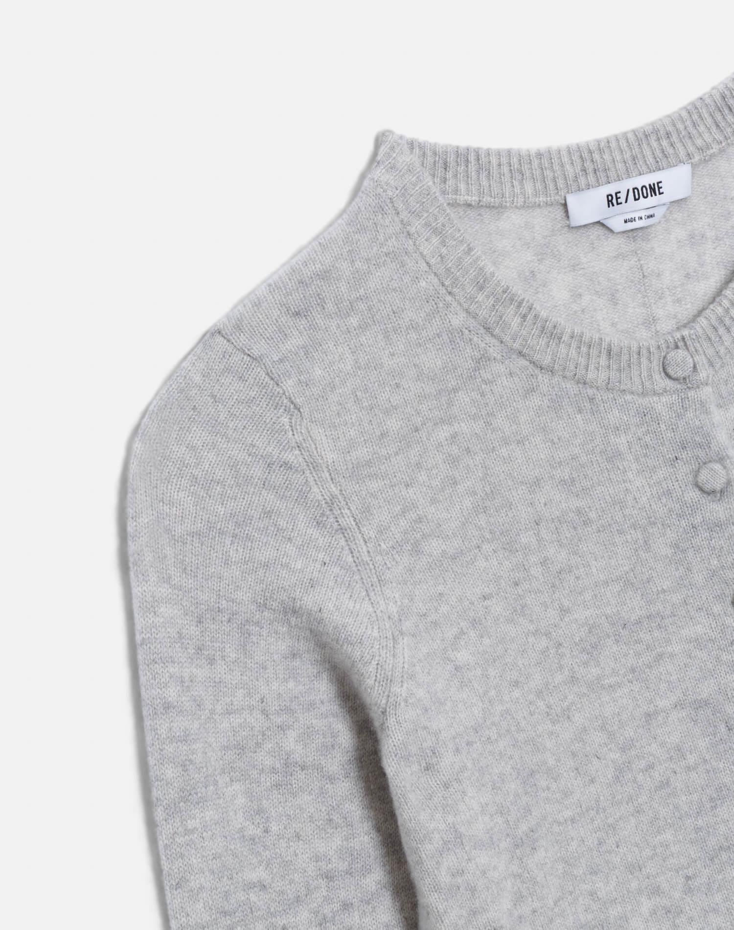 Cashmere Crewneck Cardigan - Light Heather Grey Product Image