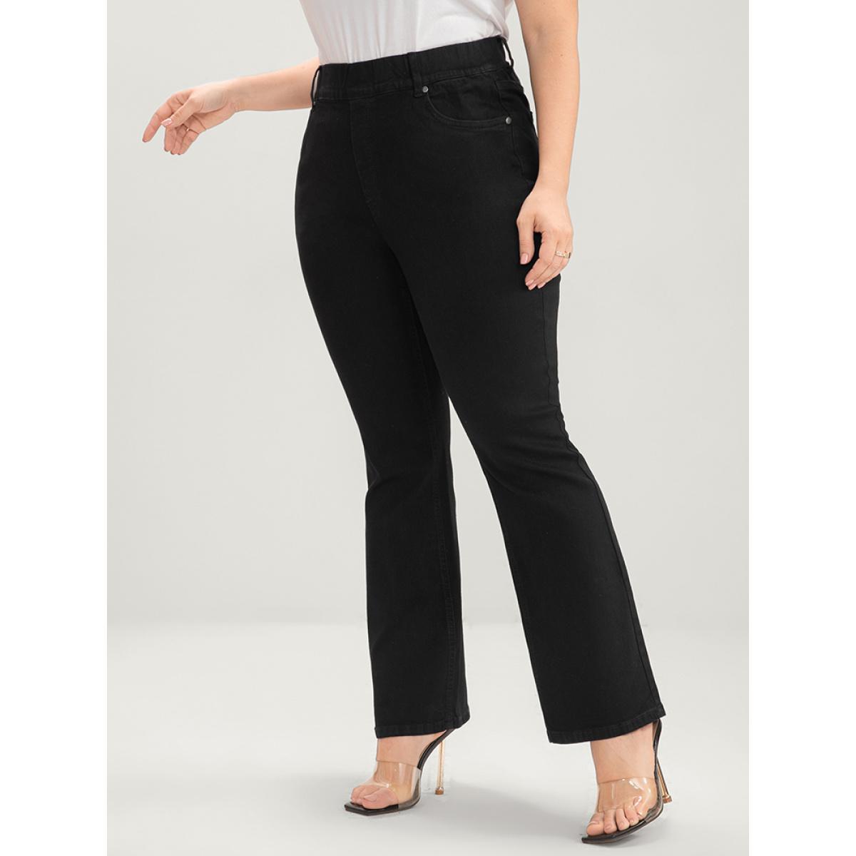 Plus Size Bootcut Slightly Stretchy High Rise Black Wash Pocket Full Jeans Women Black Casual Plain Plain Low stretch Pocket Jeans BloomChic 10/M Product Image