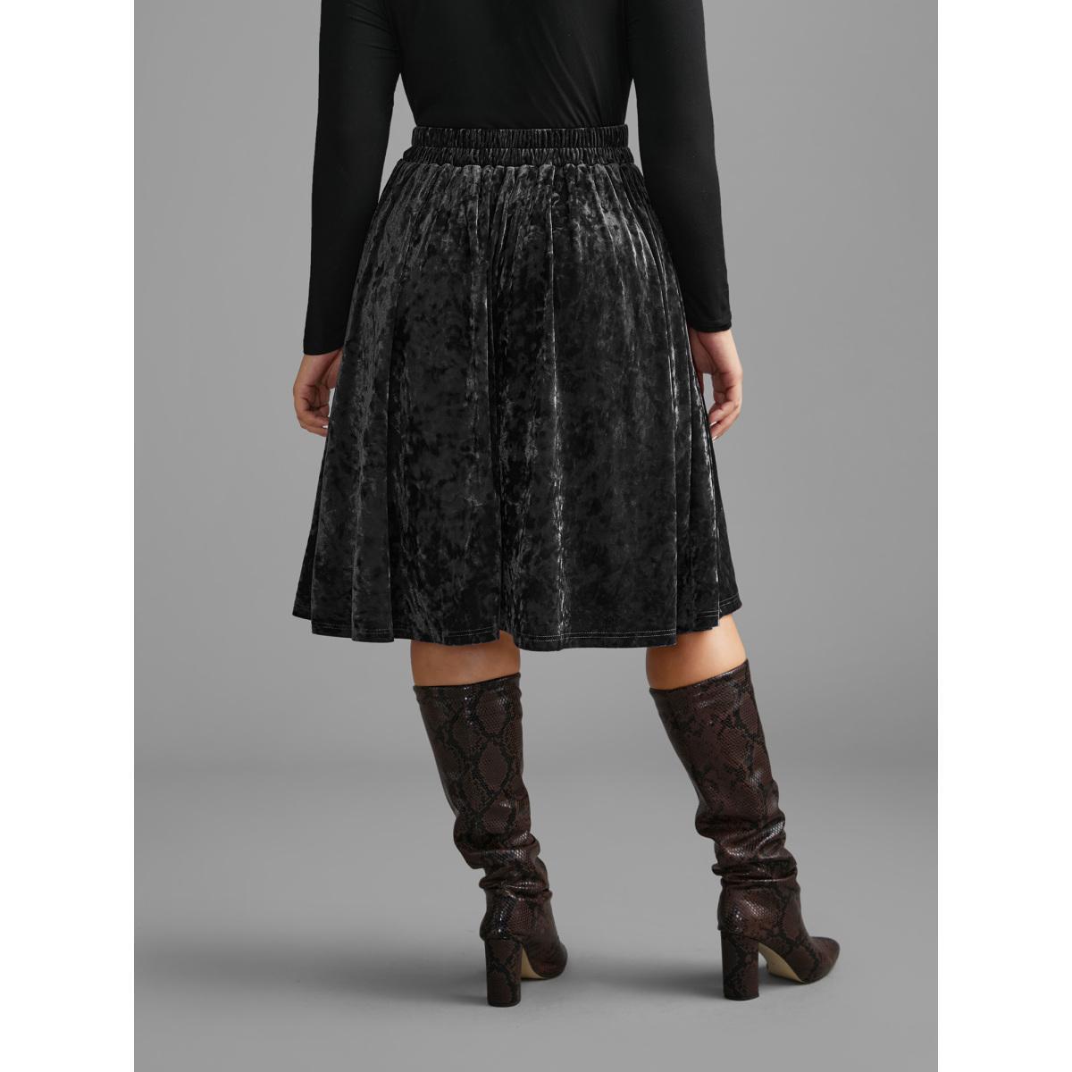 Plus Size Velvet Elastic Waist Skirt Women Black Elegant Loose Medium stretch Slanted pocket Everyday Skirts BloomChic 14-16/1X Product Image