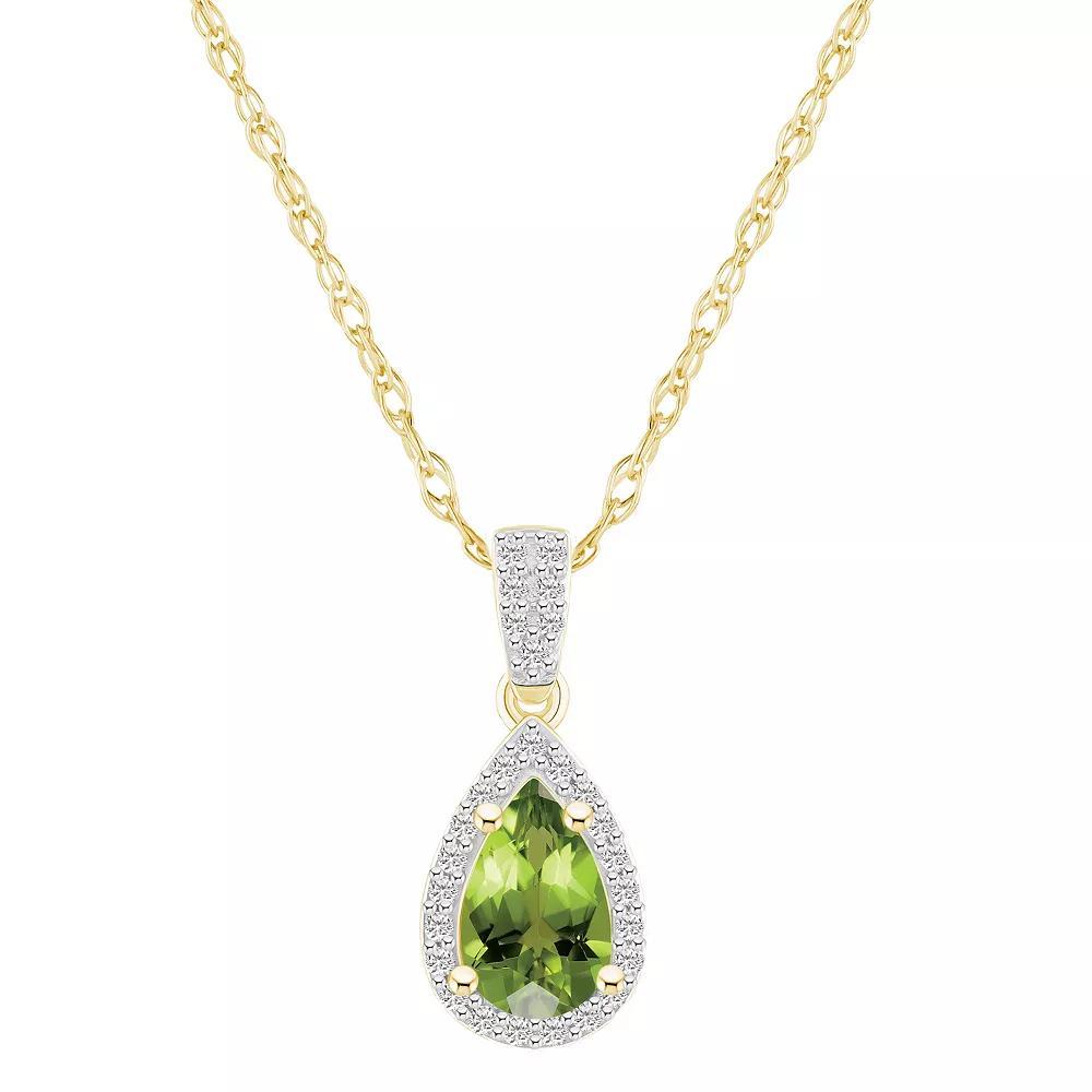 Celebration Gems 10k Gold Gemstone & Lab-Created White Sapphire Teardrop Halo Pendant Necklace, Women's, Size: 18", Peridot Product Image