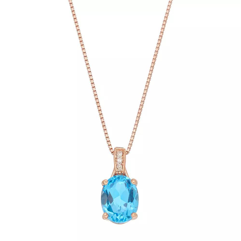 Gemminded 14k Rose Gold Over Silver Blue Topaz & Diamond Accent Oval Pendant, Womens Product Image