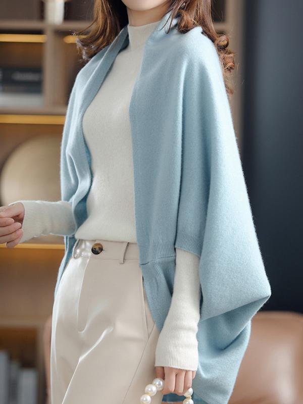 Urban Wool Loose Solid Color Batwing Sleeves Cape Cardigan Tops Product Image