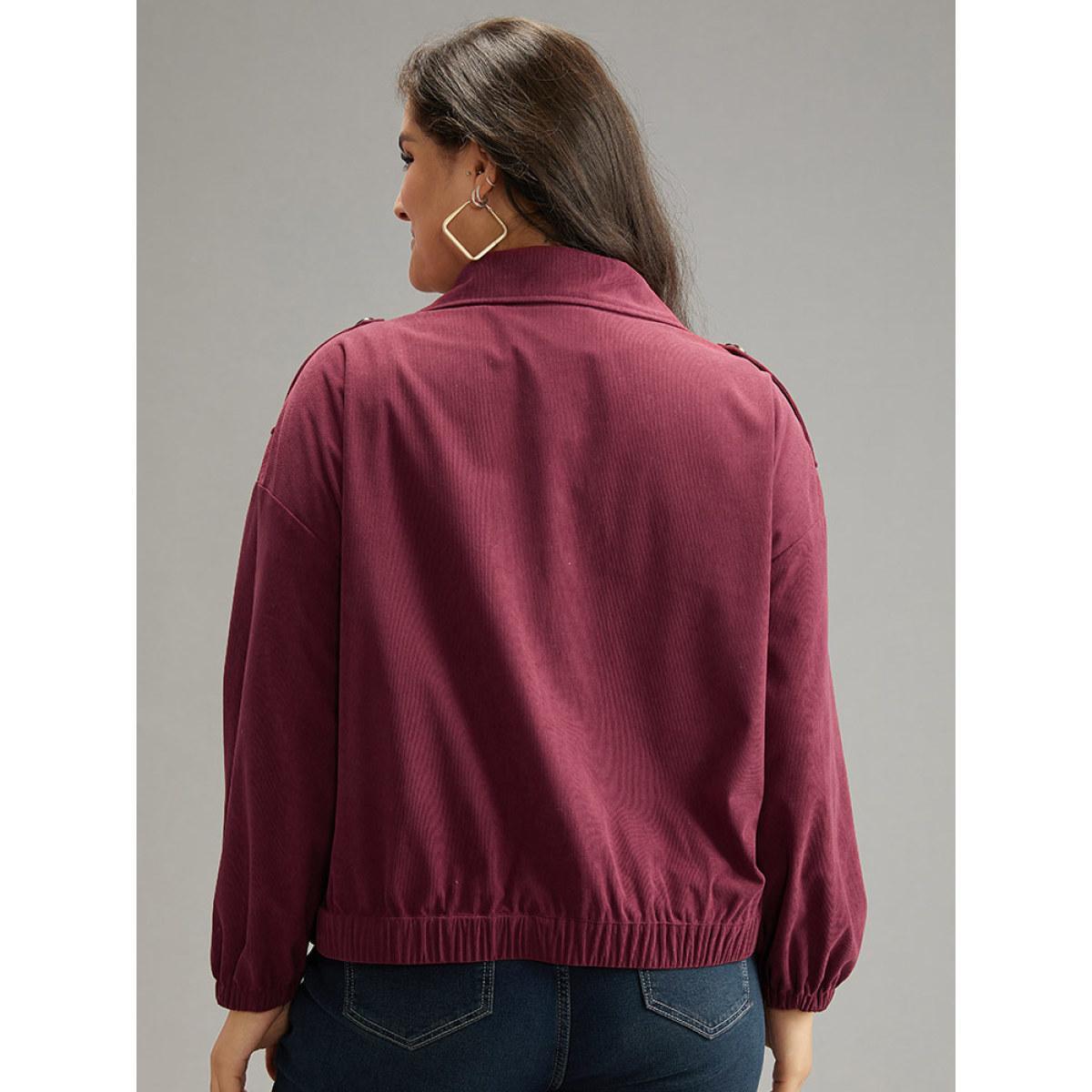 Plus Size Plain Pocket Zipper Elastic Cuffs Jacket Women Scarlet Elastic cuffs Pocket Dailywear Jackets BloomChic 26/4X Product Image