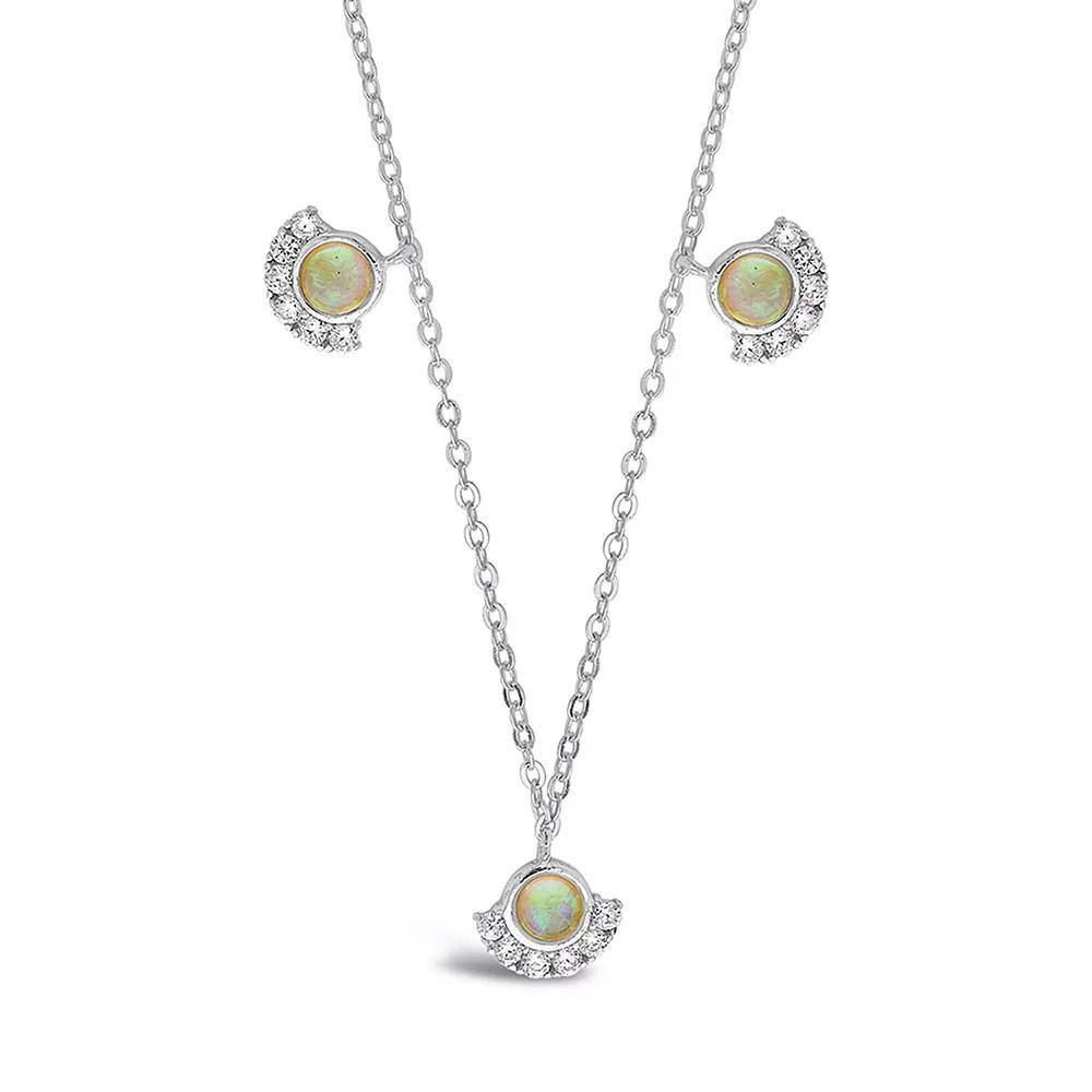 MC Collective Sterling Silver Half Halo Opal Pendant Necklace, Womens Silver Tone Product Image