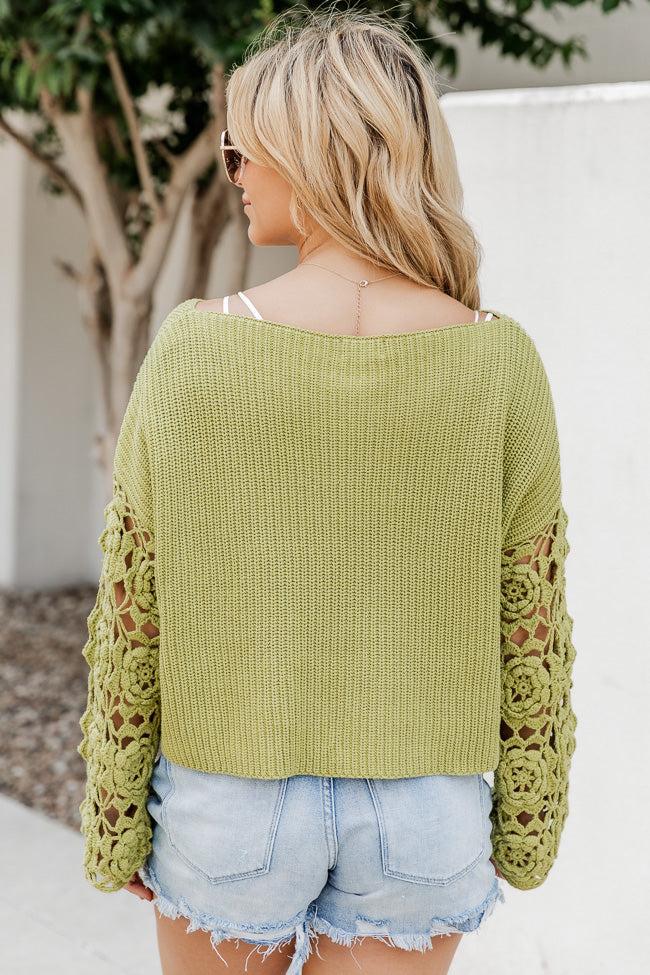 Always My Fave Green Crochet Sleeve Sweater FINAL SALE Product Image