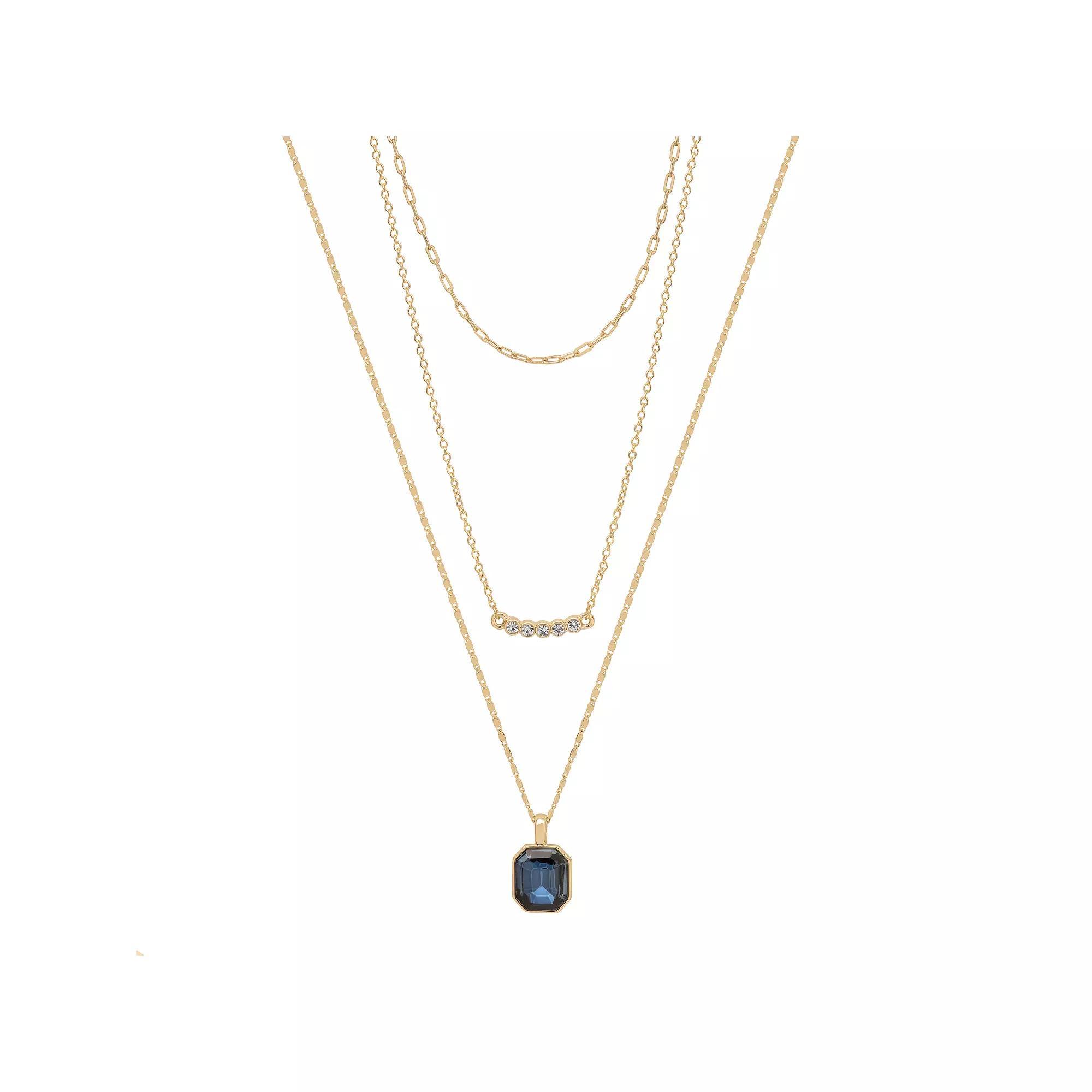 LC Lauren Conrad Gold Tone 3 Row Stone Pendant Necklace, Women's, Blue Product Image
