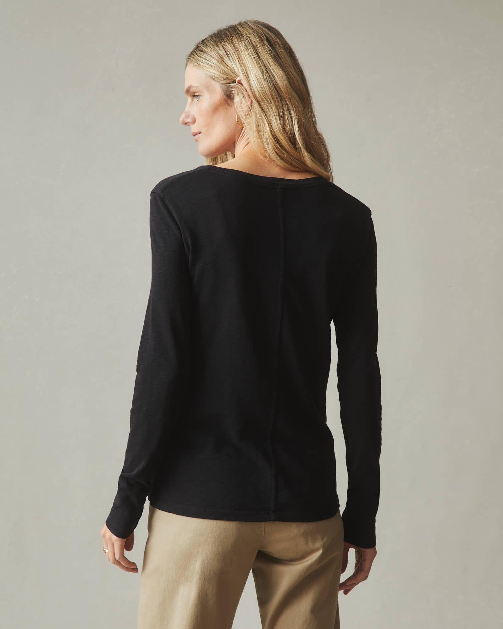 Women's Premium Slub V-Neck Long Sleeve Tee - Black Female Product Image