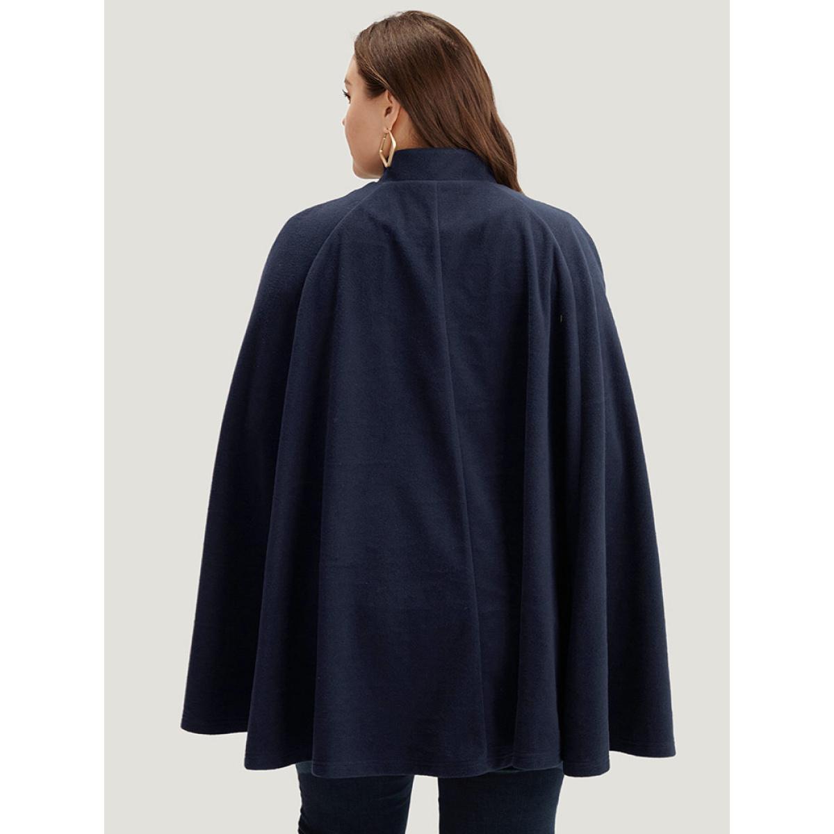 Plus Size Solid Metal Detail Cape Blazer Women Indigo Office Plain Ladies Work Winter Coats BloomChic 14-16/1X Product Image