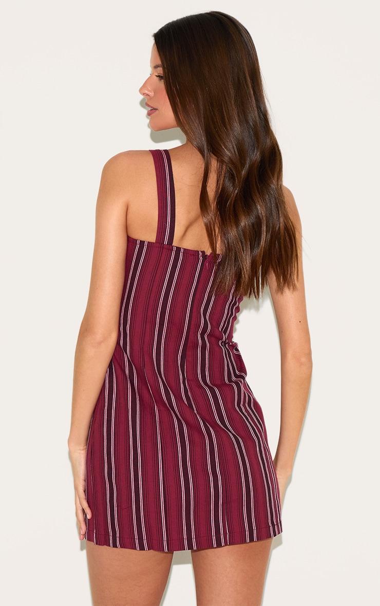Burgundy Pinstripe Tie Detail Shift Dress Product Image