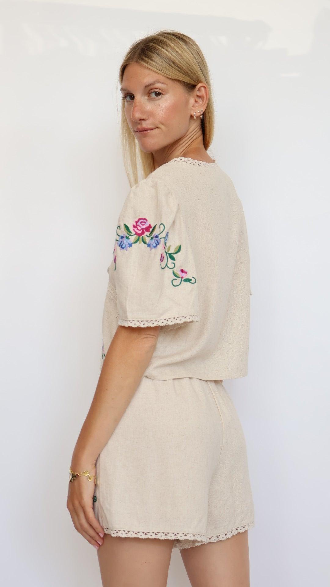 Embroidered Floral Mini Shorts Product Image