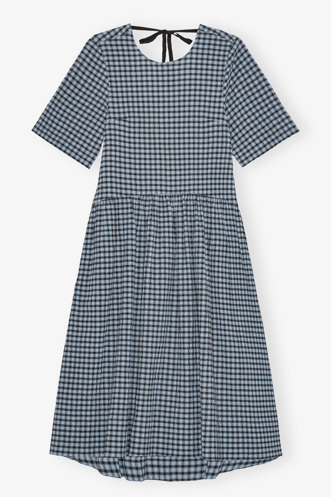 Blue Seersucker Check Midi Dress Product Image