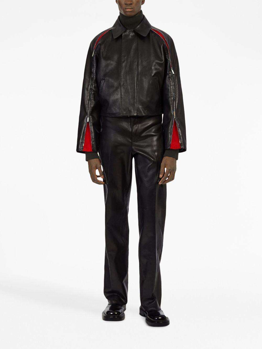 contrasting-panels zip-up leather jacket Product Image