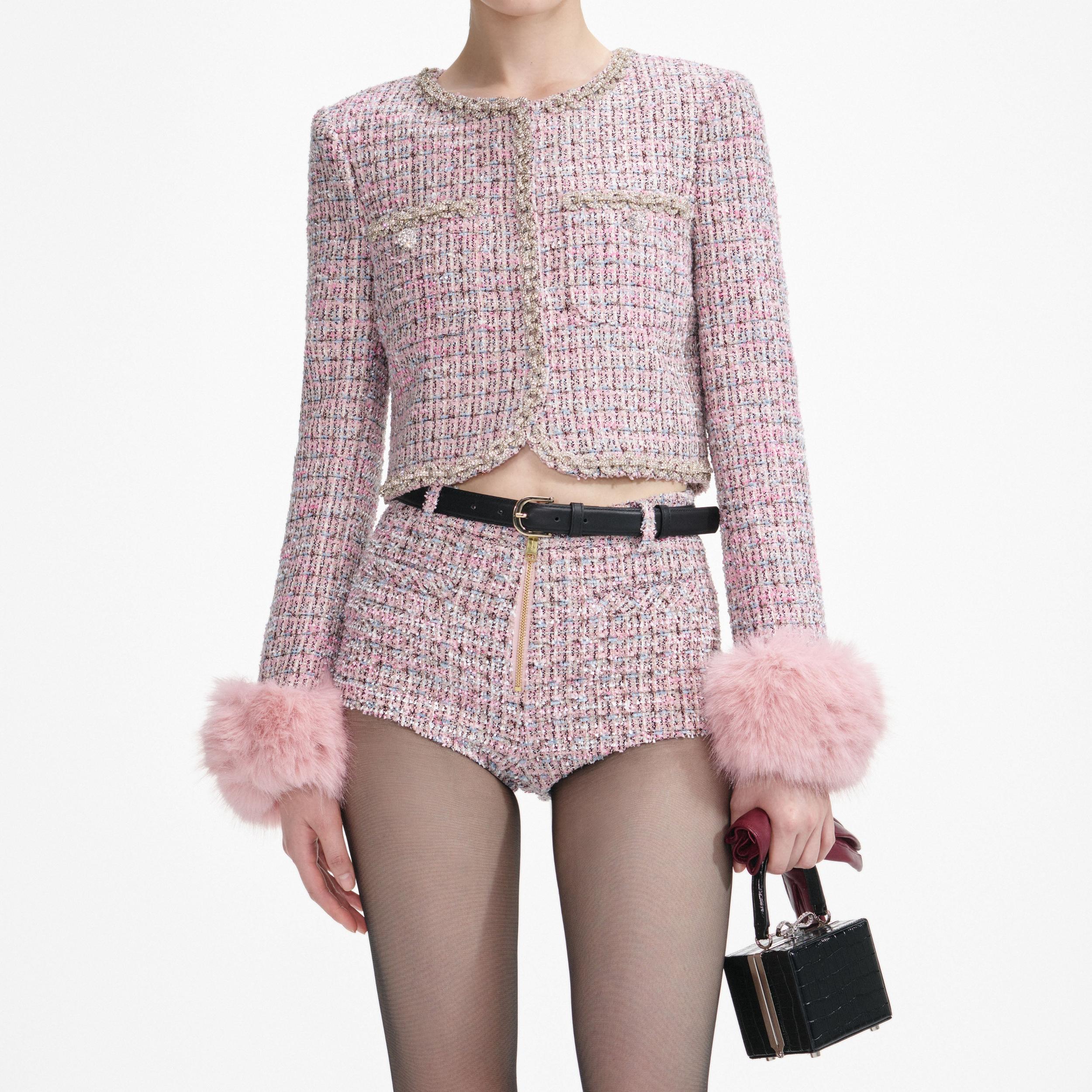 Pink Boucle Shorts Product Image