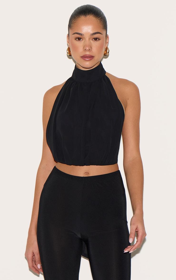 Black Bubble Hem Chiffon Long Top Product Image