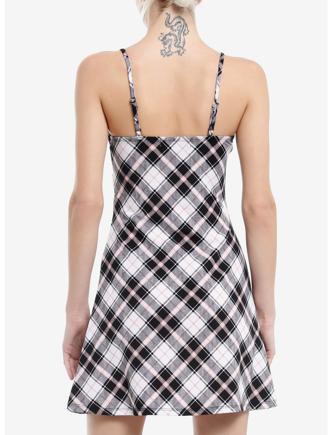 Black White & Pastel Pink Plaid Mini Dress Product Image