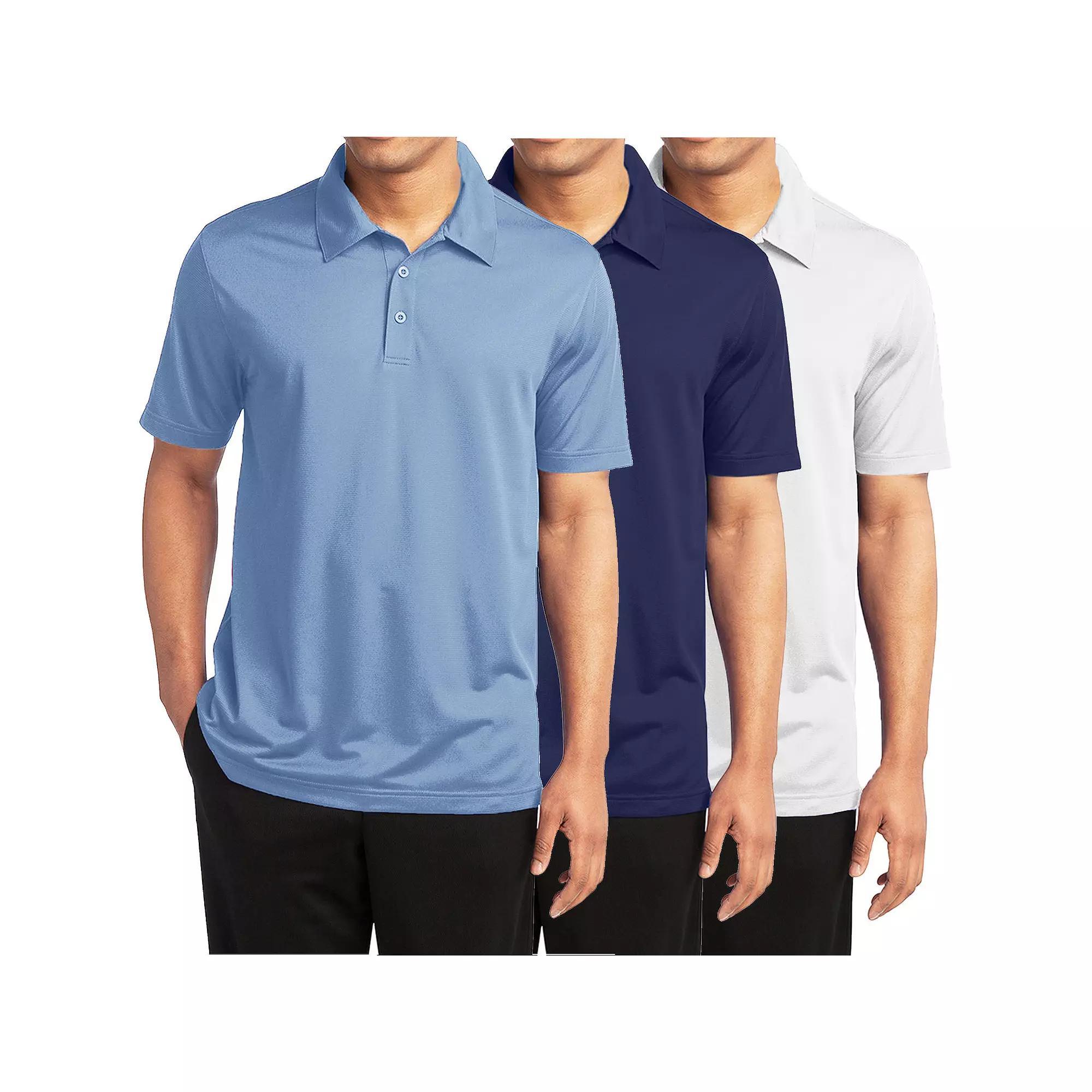Men's Galaxy By Harvic 3-Pack Moisture-Wicking Polos, Size: Medium, Light Blue Navy White Product Image