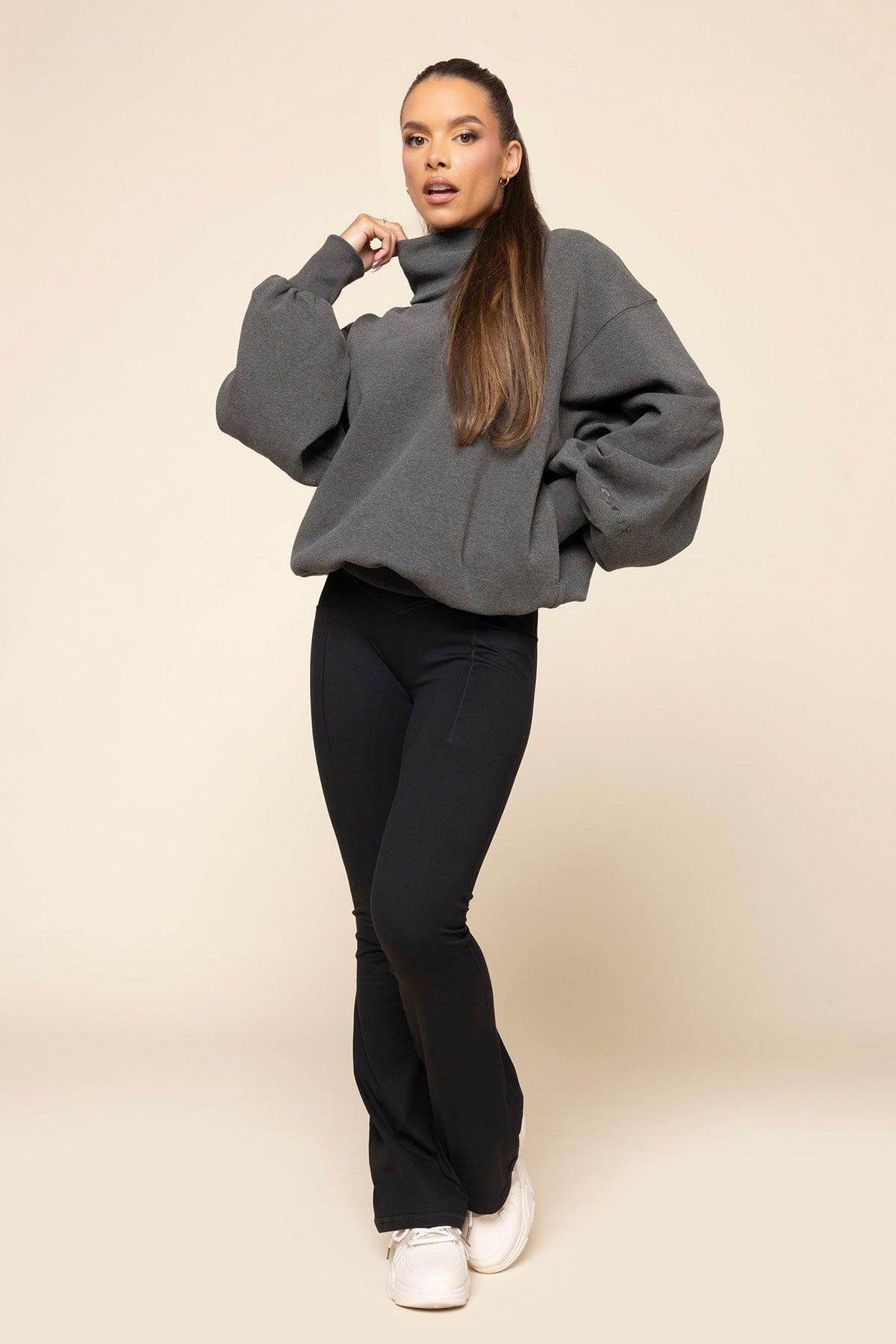 Ooey Gooey Mockneck Sweatshirt with Pockets - Charcoal Heather Product Image