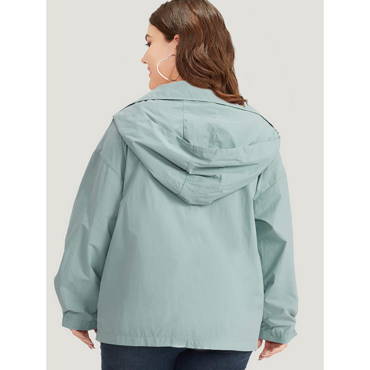 Plus Size Plain Hooded Pocket Zipper Fly Jacket Women SlateGray Plain Pocket Dailywear Jackets BloomChic 30/6X Product Image