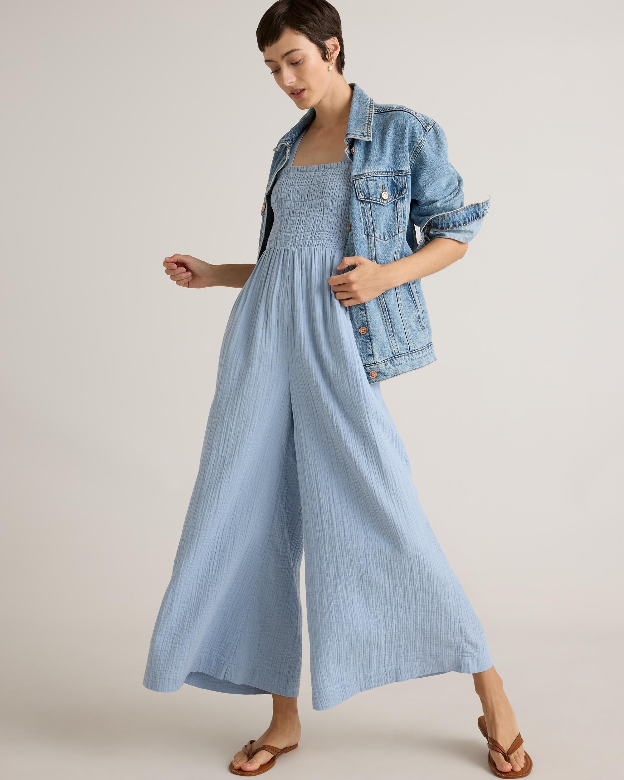 Quince | Women's Gauze Smocked Wide Leg Jumpsuit Organic Cotton Product Image