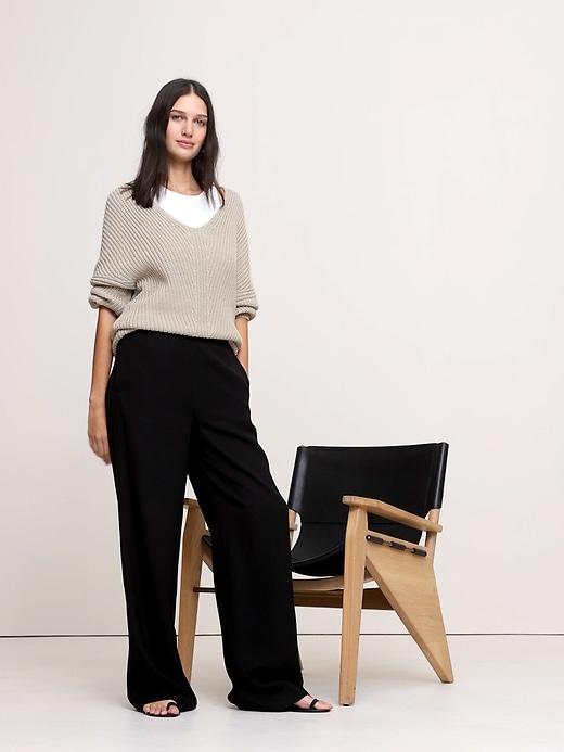 Pull-On Wide-Leg Drapey Twill Pant Product Image