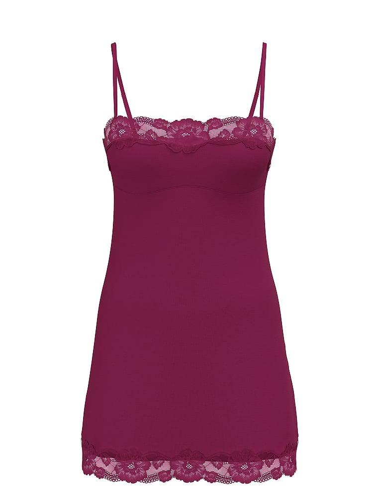 Modal Soft & Lace Trim Straight-Neck Slip Dress Product Image
