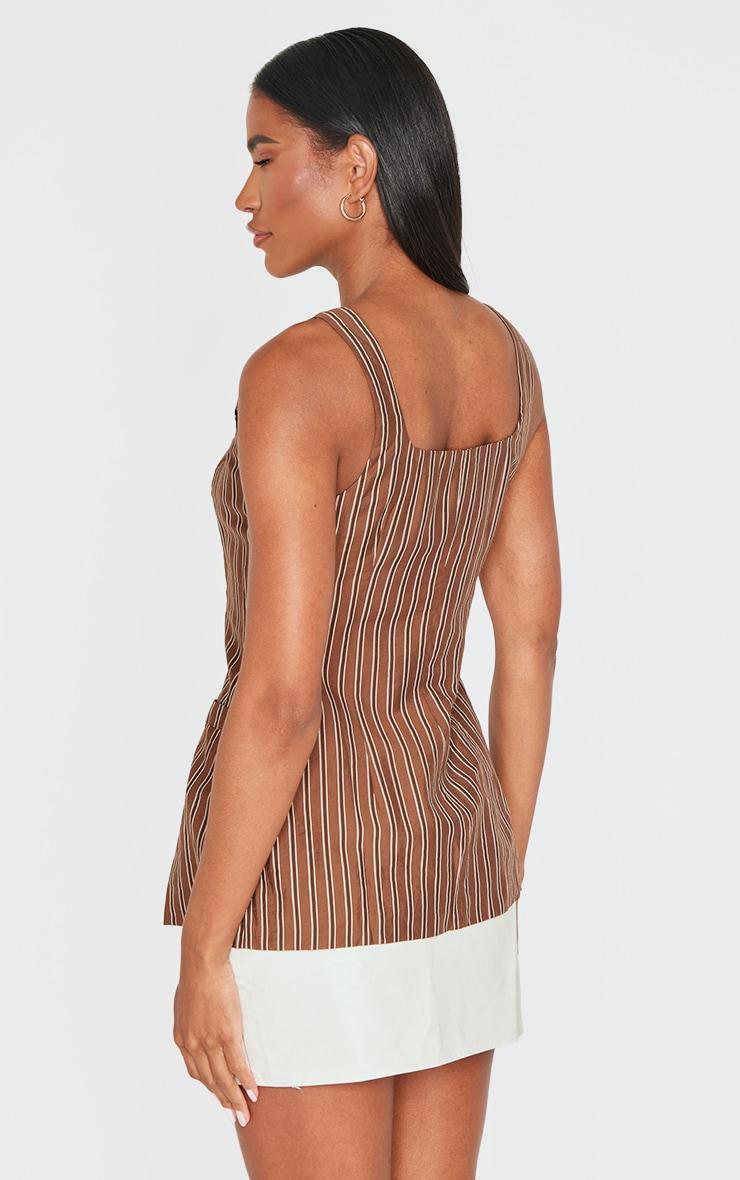Brown Striped Longline Square Neck Vest Product Image