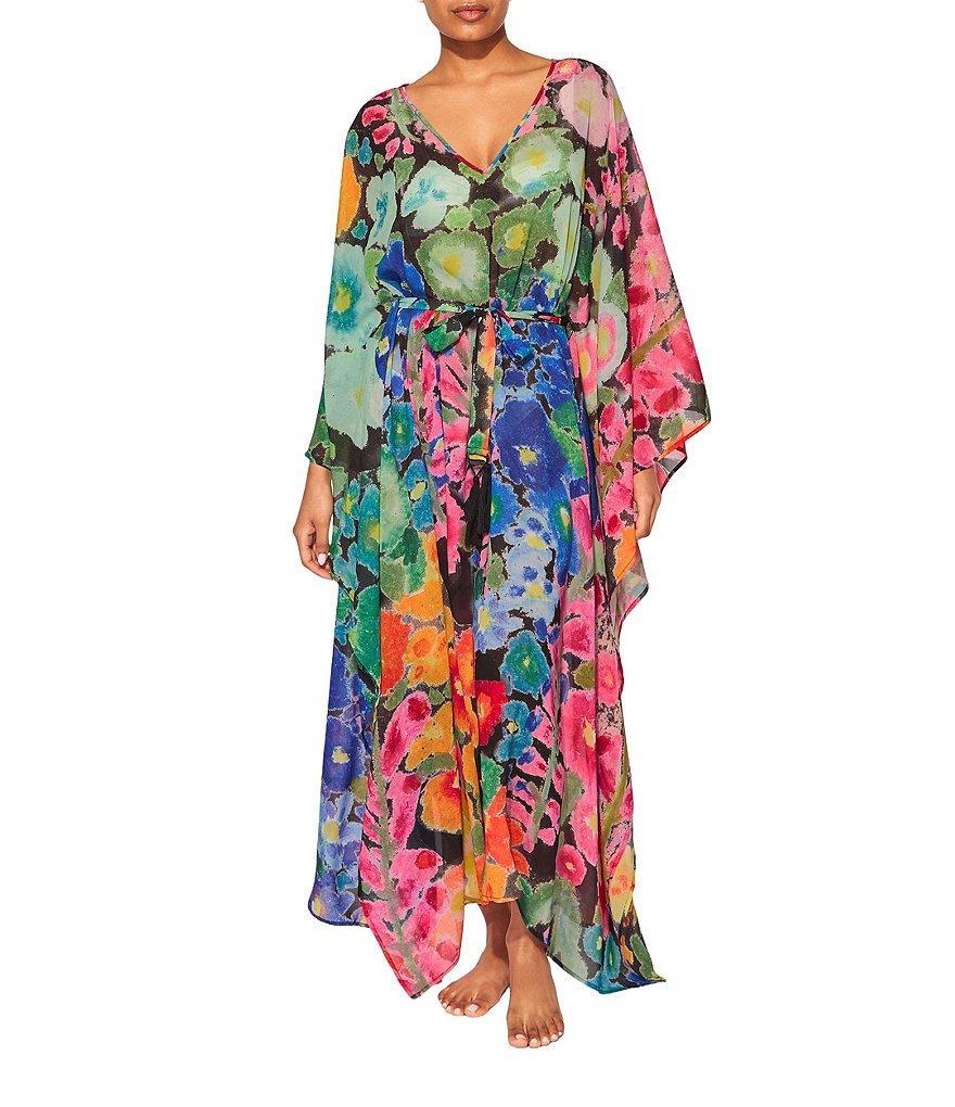 Kurt Geiger London Kensington Floral Chiffon V-Neck Kaftan Swim Cover-Up Product Image