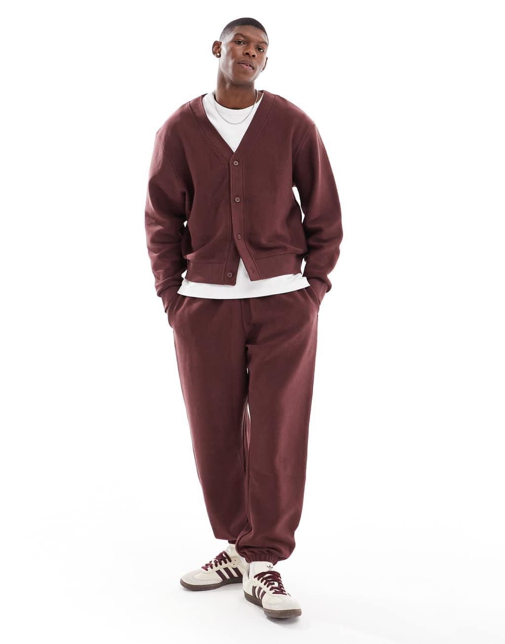 ASOS DESIGN oversized textured cardigan in burgundy - part of a set Product Image