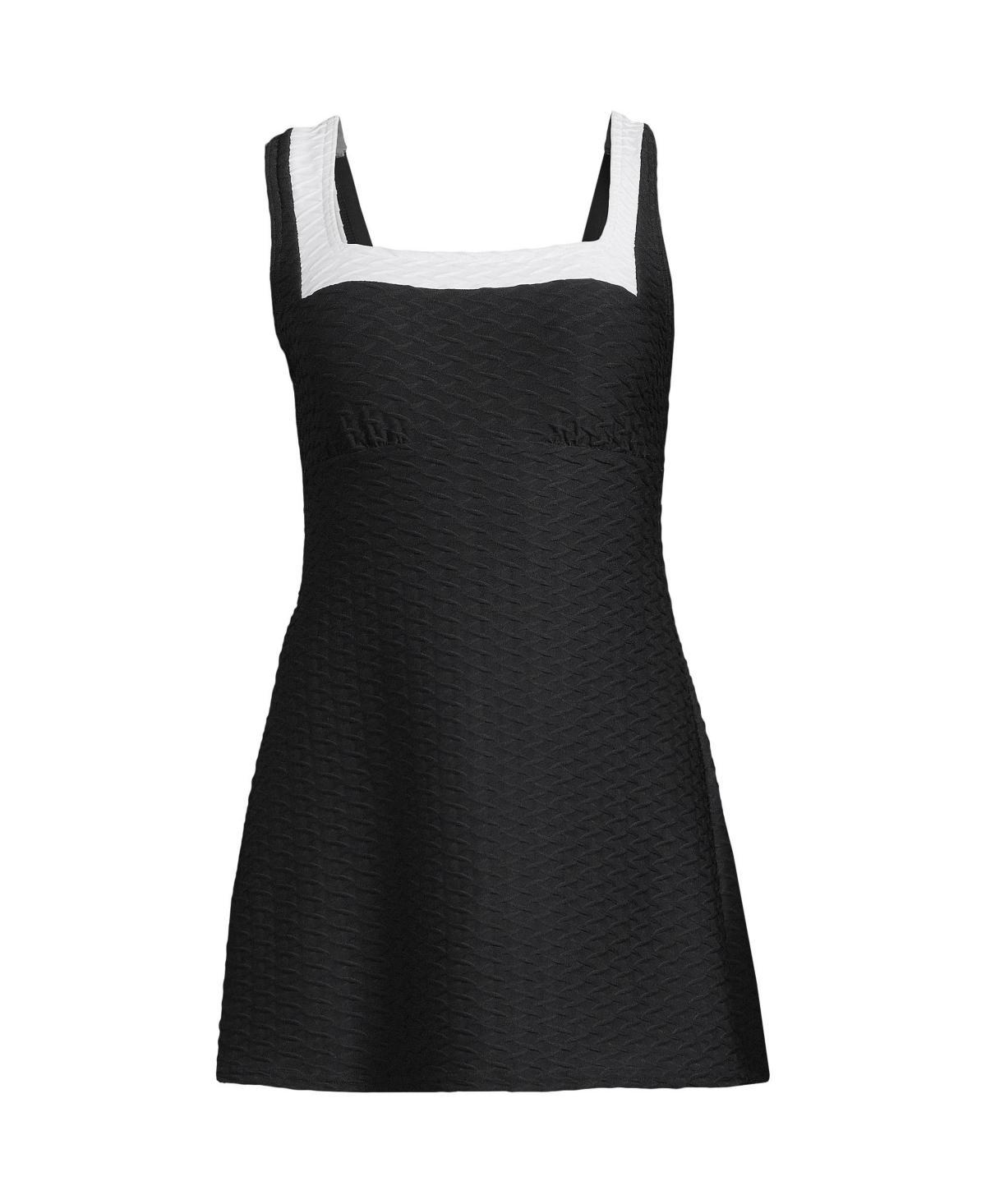 Women's Lands' End Square Neck Textured Swim Dress, Size: Medium, Electric Blue White Product Image
