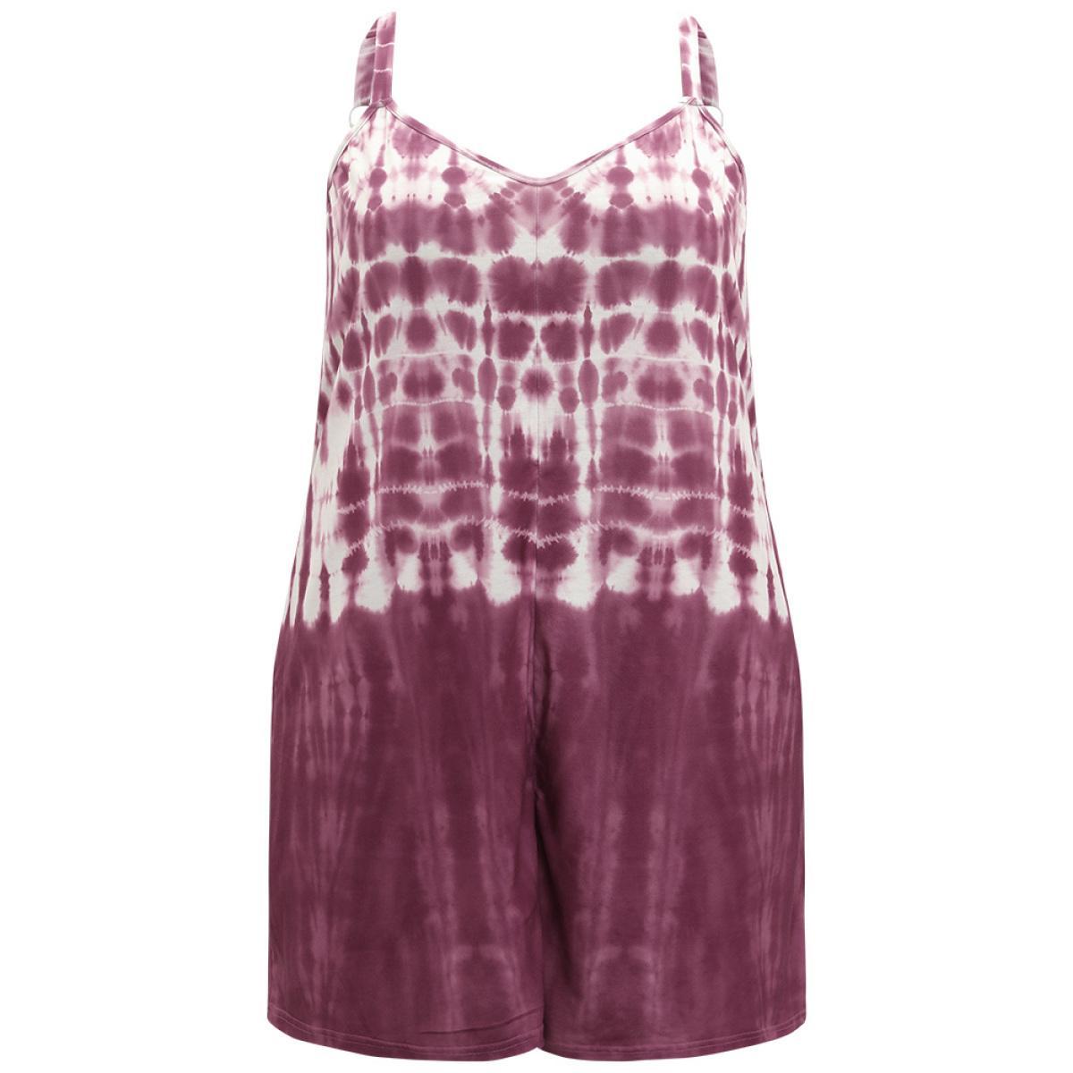Plus Size Brown Tie Dye Pocket Adjustable Straps Cami Jumpsuit Women Casual Sleeveless Spaghetti Strap Dailywear Loose Jumpsuits BloomChic 30/6X Product Image