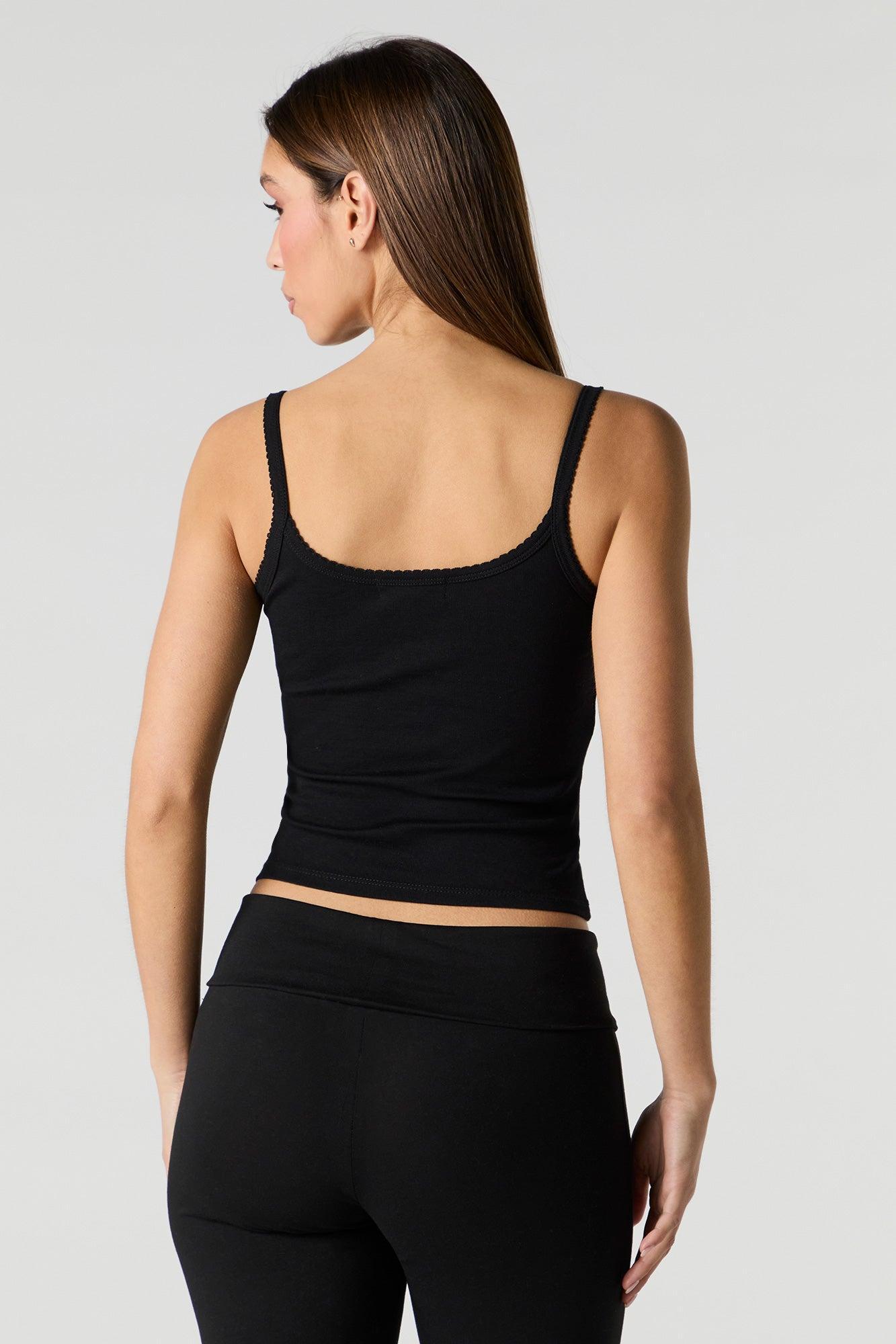 Embroidered Ribbed Scoop Neck Tank Female Product Image