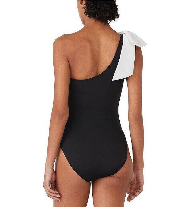 kate spade new york Solid Contrast Color One Shoulder Bow Tie One Piece Swimsuit Product Image