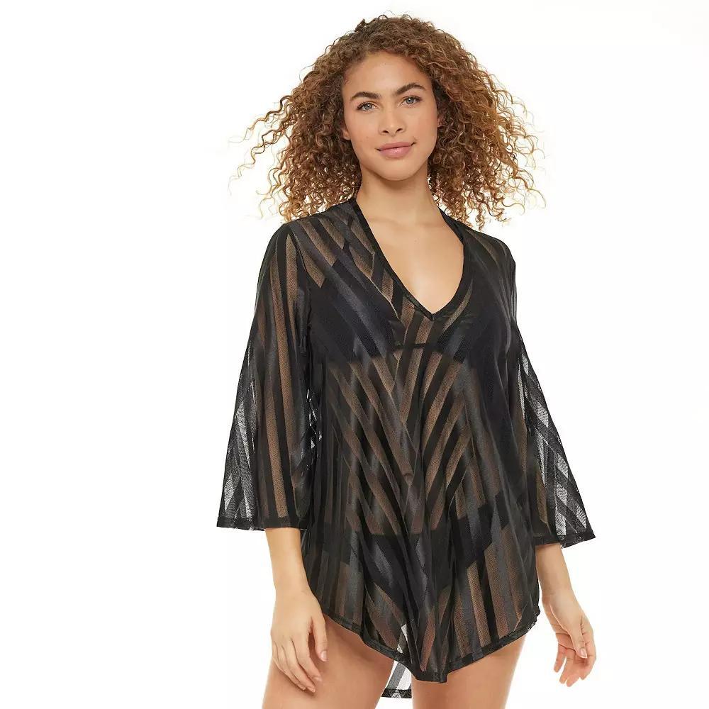 Women's Jordan Taylor Mesh Bell-Sleeve Swim Cover-Up Tunic, Size: Small, Black Product Image