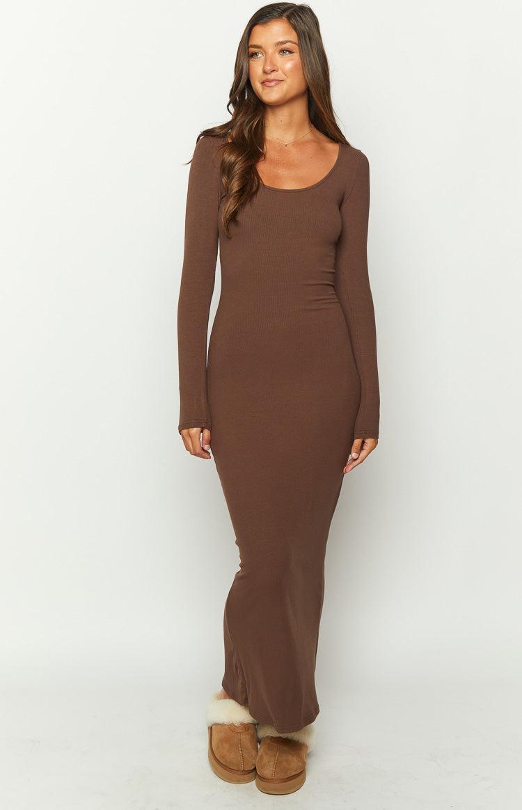 Lily Brown Long Sleeve Maxi Dress Product Image